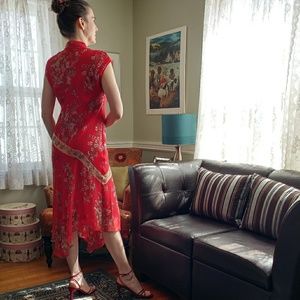 Robbie Bee red silk Asian inspired dress